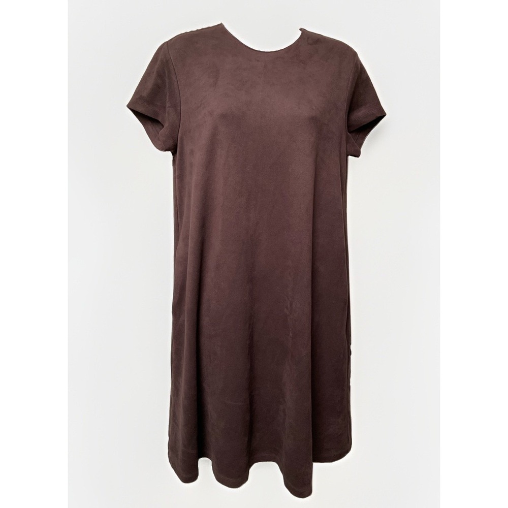 J McLaughlin A Line Moleskin Dress Chocolate Brown Size Large Pockets Stretch